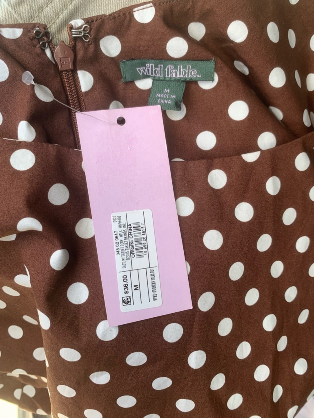 NWT wild fable Brown Polka Dot Sleeveless Mini Dress with White Side Ties - Picture 5 of 8